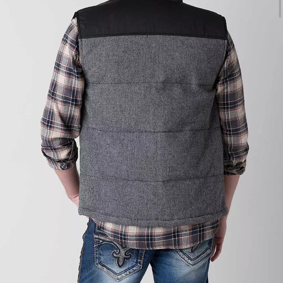 BKE Size S Mens Puffer Vest Waxed Canvas Wool Blend Full Zip Snaps Fully Lined - Picture 2 of 7